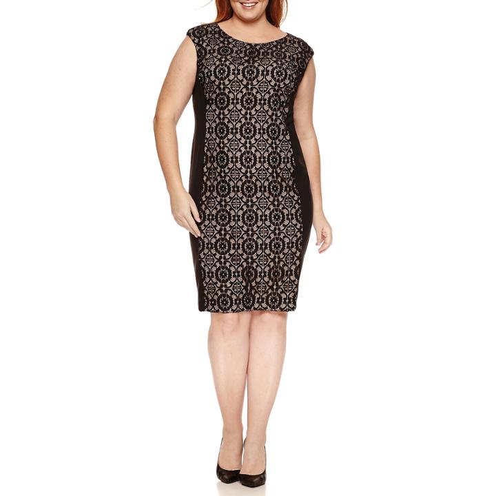 London Style Collection Cap Sleeve Lace Sheath Dress-plus