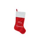 20.5 Red & Silver Embroidered Merry Christmas Velvet Christmas Stocking With White Faux Fur Cuff