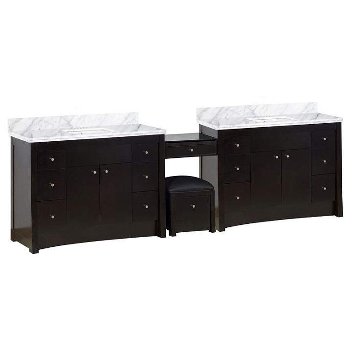 116.45-in. W Floor Mount Distressed Antique Walnutvanity Set For 3h4-in. Drilling Bianca Carara Topwhite Um Sink