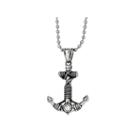 Mens Cubic Zirconia Stainless Steel Antiqued Anchor Pendant