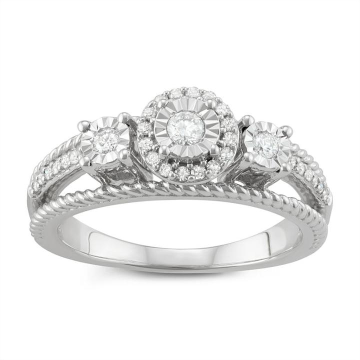 Womens 1/4 Ct. T.w. Round White Diamond Sterling Silver Side Stone Ring