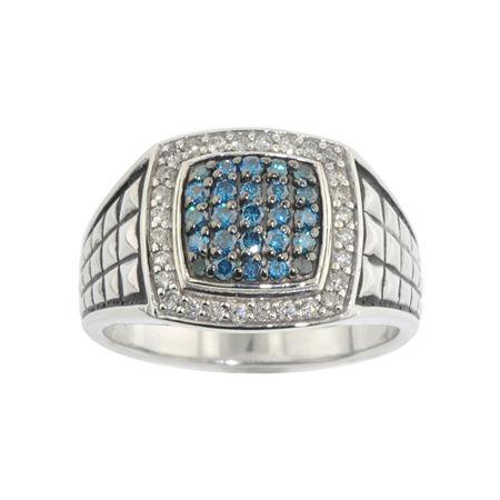 Mens 3/4 Ct. T.w. White & Color-enhanced Blue Diamond Ring