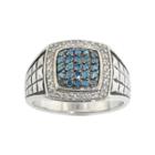 Mens 3/4 Ct. T.w. White & Color-enhanced Blue Diamond Ring