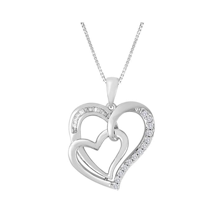 Forevermine 1/4 Ct. T.w. Diamond Sterling Silver Double-heart Pendant Necklace