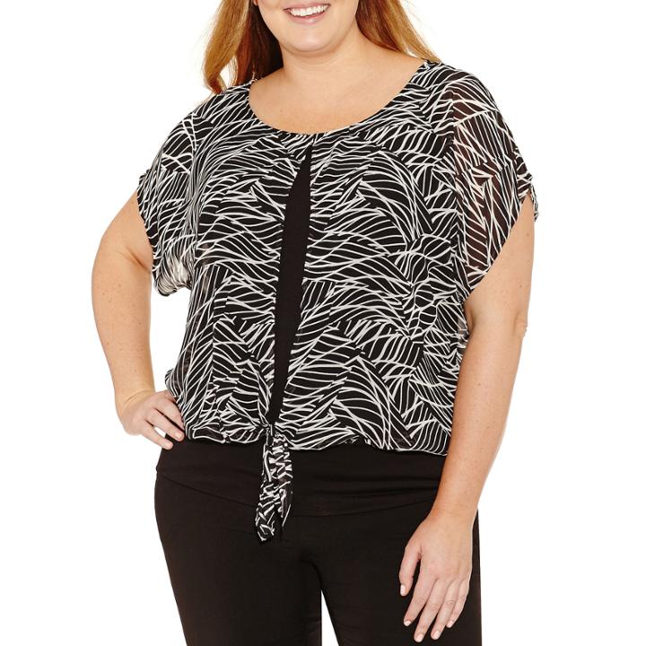 Alyx Short Sleeve Round Neck Woven Leaf Blouse-plus
