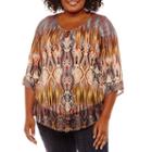 Unity World Wear 3/4 Sleeve Scoop Neck Knit Abstract Blouse - Plus