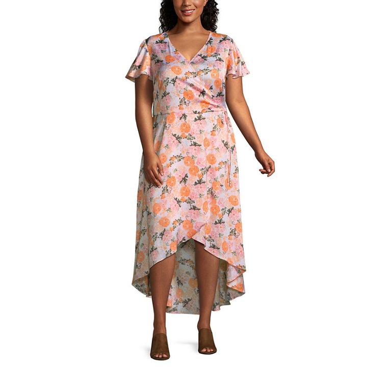 Belle + Sky Short Sleeve Floral Wrap Dress-plus