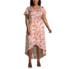 Belle + Sky Short Sleeve Floral Wrap Dress-plus