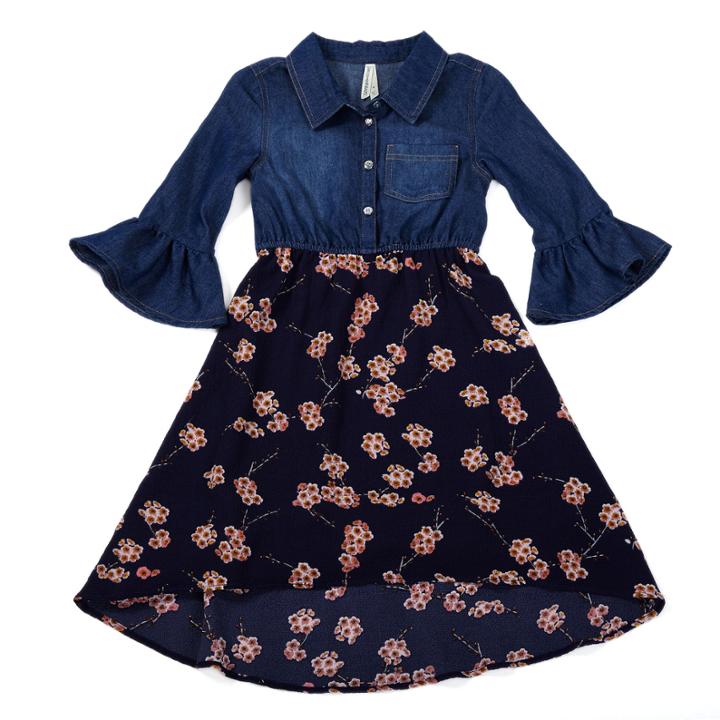 Love At First Sight Denim With Chiffon Skirt Shirt Dress