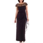 R & M Richards Short-sleeve Beaded Mesh Neck Formal Gown - Petite