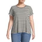 Boutique + Short Sleeve Round Neck Stripe T-shirt-womens Plus