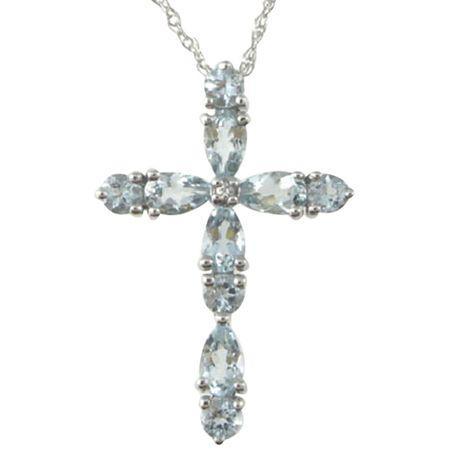 Aquamarine & Lab-created Sapphire Cross Pendant Necklace