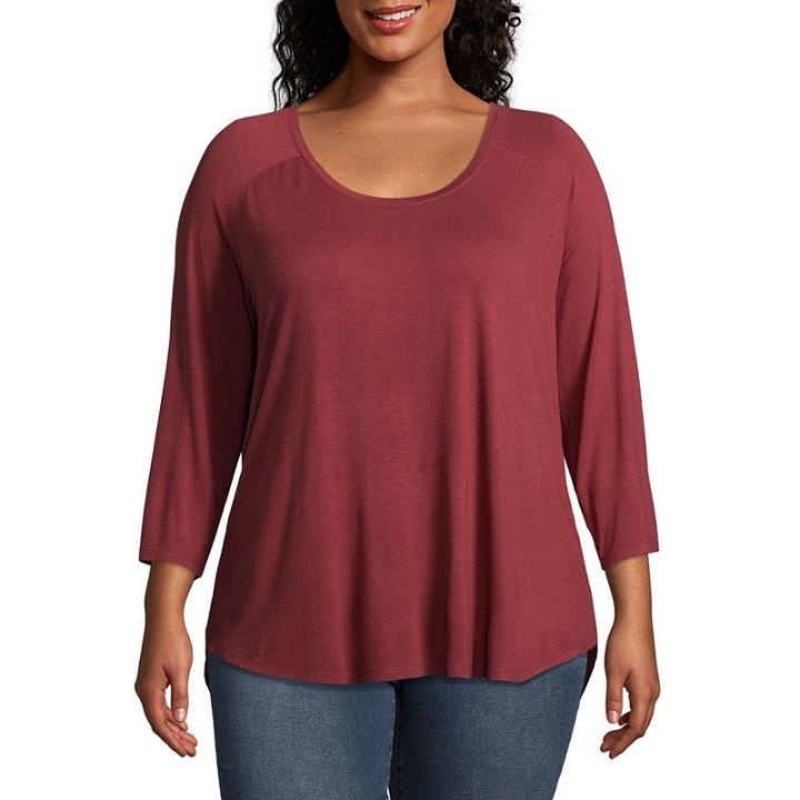 A.n.a 3/4 Sleeve Scoop Neck T-shirt - Plus