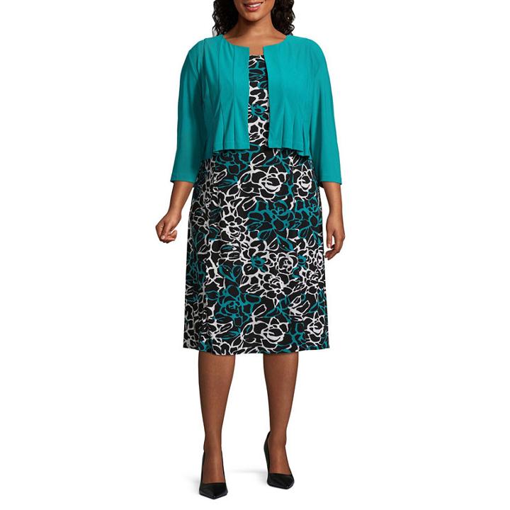 Danny & Nicole 3/4 Sleeve Jacket Mid Length Dress - Plus