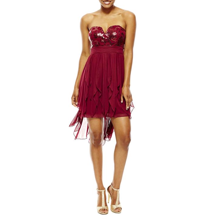 My Michelle Strapless Sequin-bodice High-low Dress