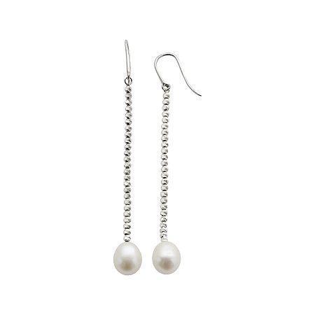 Cultured Freshwater Pearl & Brilliance Bead Sterling Silver Drop Earrings