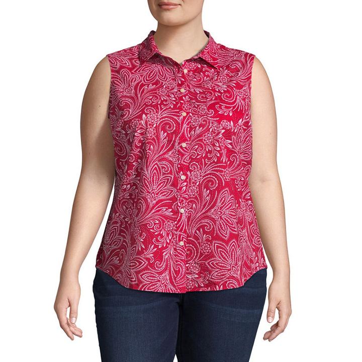 St. John's Bay Sleeveless Classic Button Front Shirt - Plus