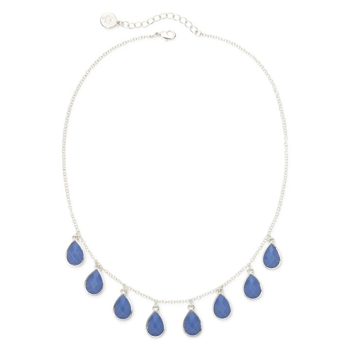 Liz Claiborne Blue Faceted Teardrop Silver-tone Collar Necklace