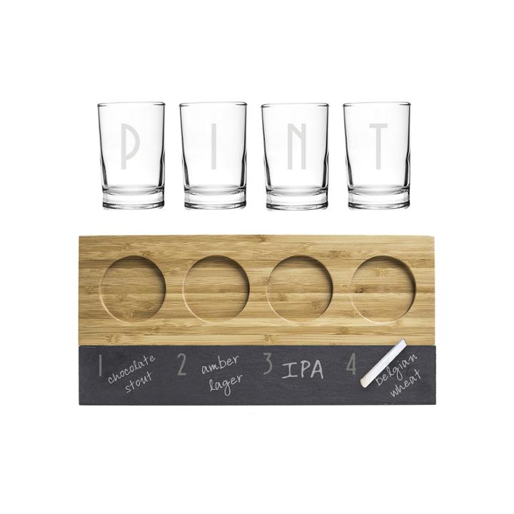 Personalized Bamboo & Slate Craft Beer Flight Tasting Set