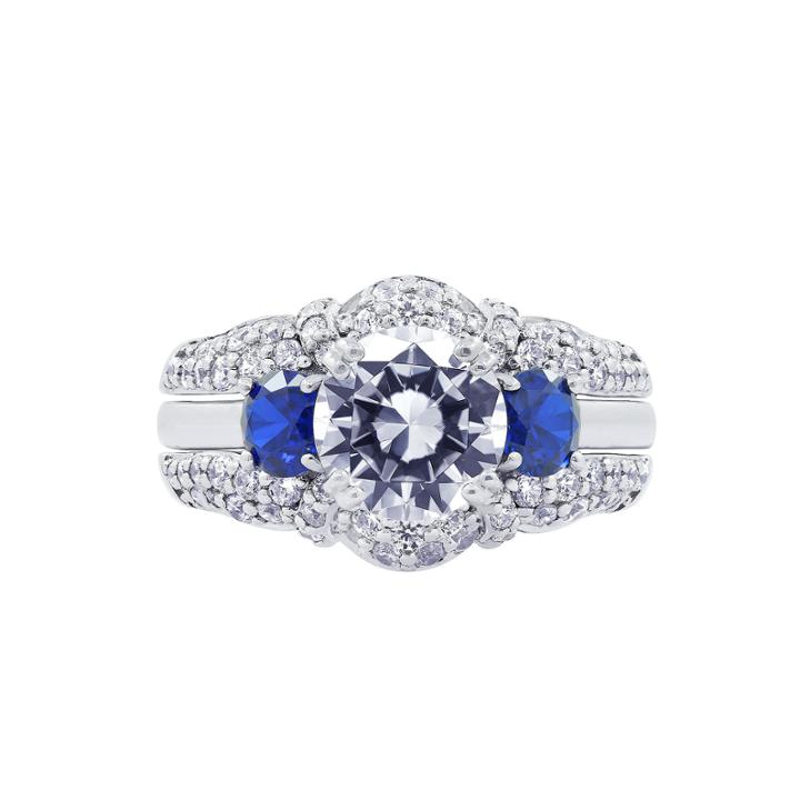Diamonart Womens White Cubic Zirconia Sterling Silver Bridal Set