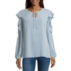 Libby Edelman Clipdot Tie Front Cold Shoulder Top