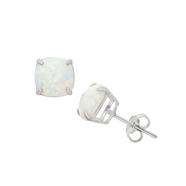 Cushion White Opal Sterling Silver Stud Earrings