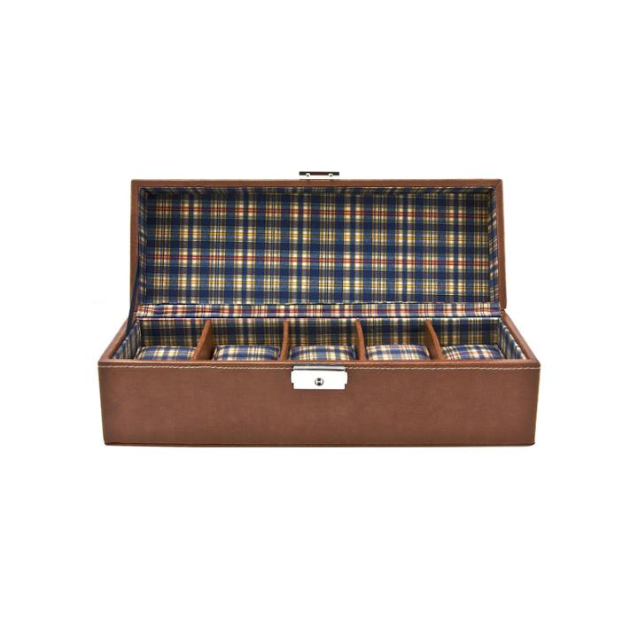 5 Watch Brown Leather Watch Box