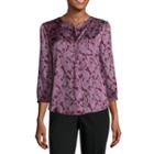 Liz Claiborne 3/4 Sleeve Y Neck Woven Blouse-petite