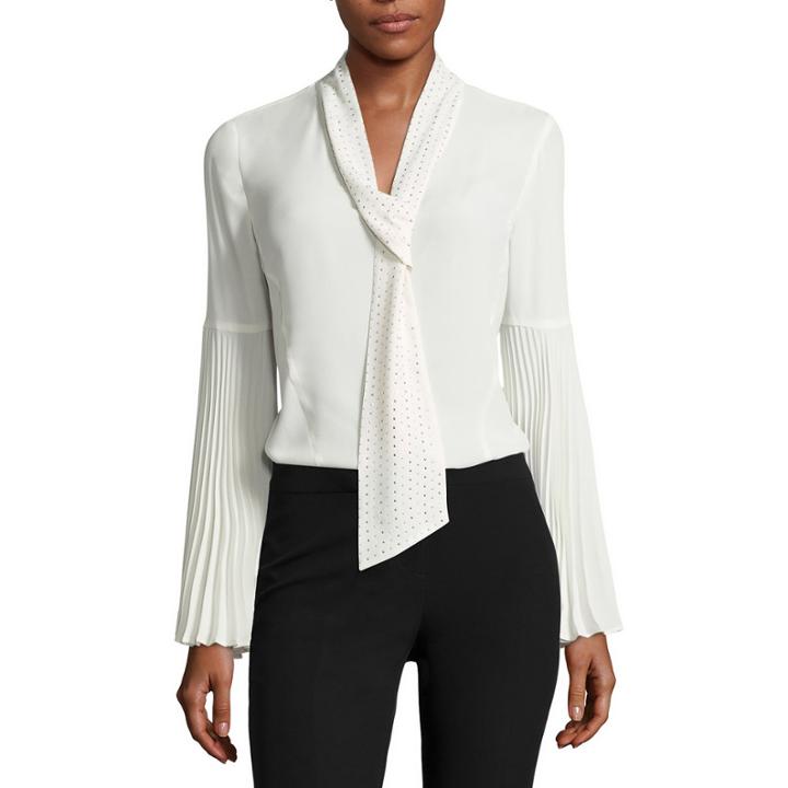 Worthington Long Sleeve Y Neck Woven Blouse-talls