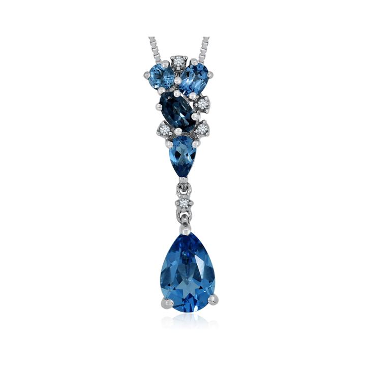 Genuine London And Swiss Blue Topaz With Diamond Accent Sterling Silver Pendant