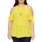 Alyx Short Sleeve Cold Shoulder Woven Blouse With Necklace-plus