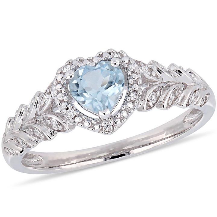 Womens Diamond Accent Genuine Topaz Blue 10k White Gold Heart Cocktail Ring