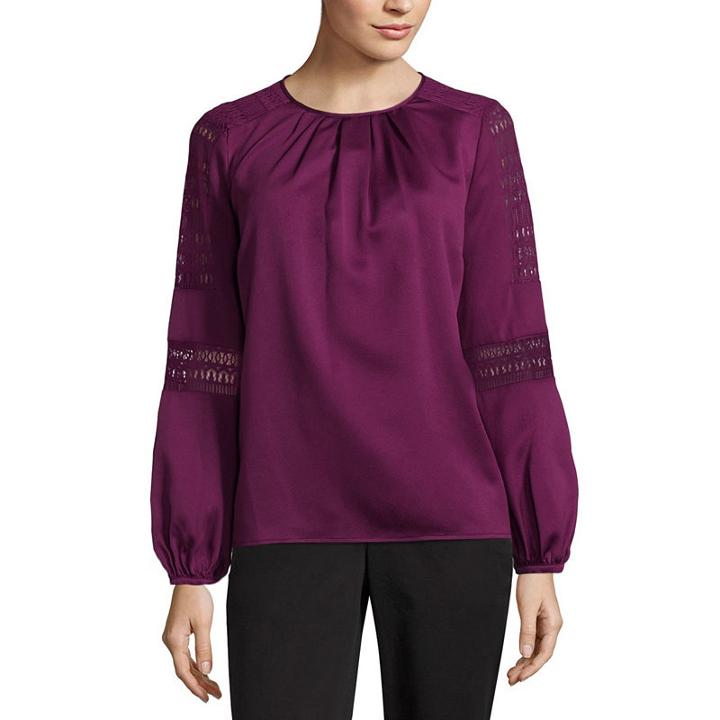 Liz Claiborne Long Sleeve Woven Lace Blouse-talls