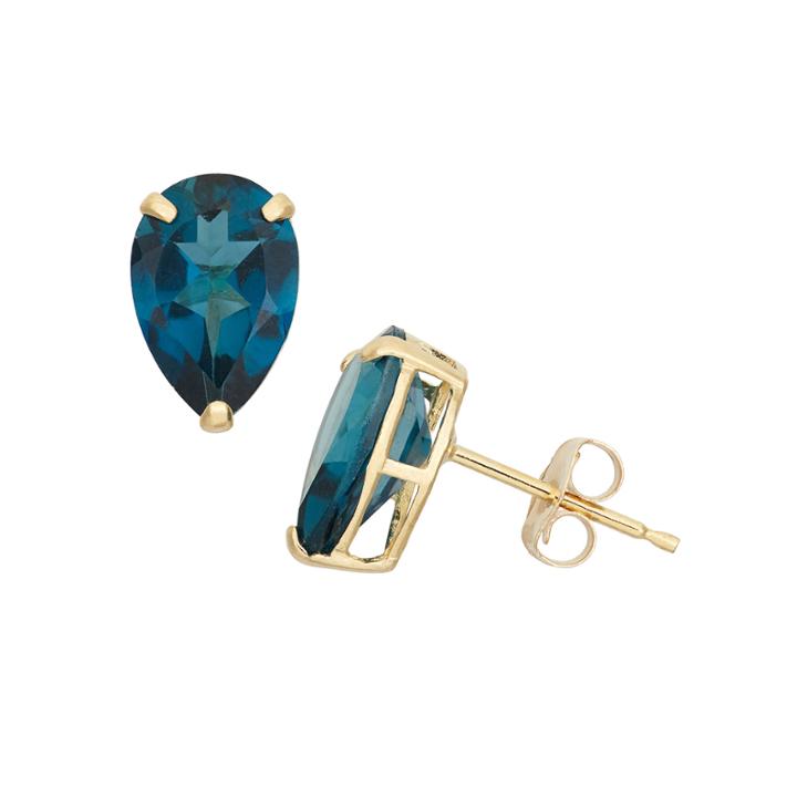 Pear Blue Topaz 10k Gold Stud Earrings