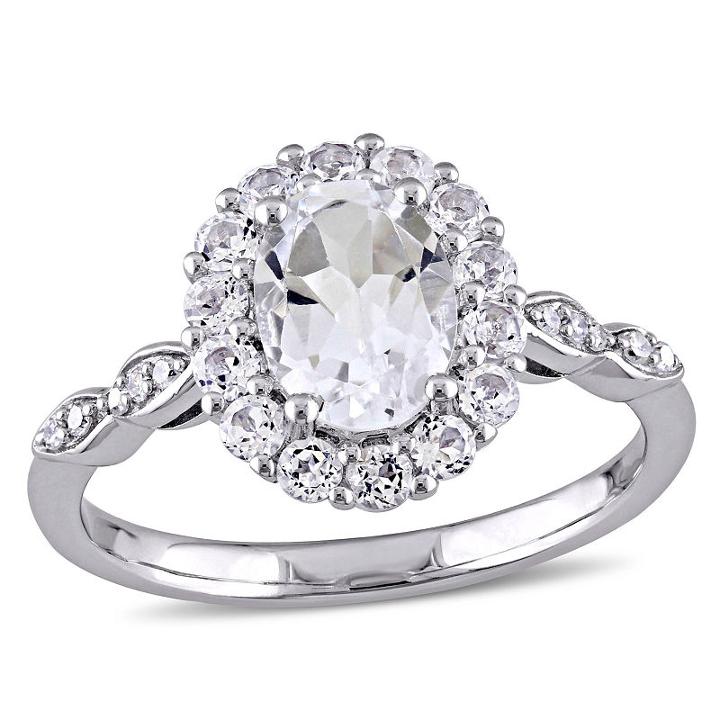 Womens Diamond Accent Genuine Topaz White 14k Gold Cocktail Ring