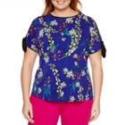 Worthington Short Tie Sleeve Cold Shoulder Blouse-plus