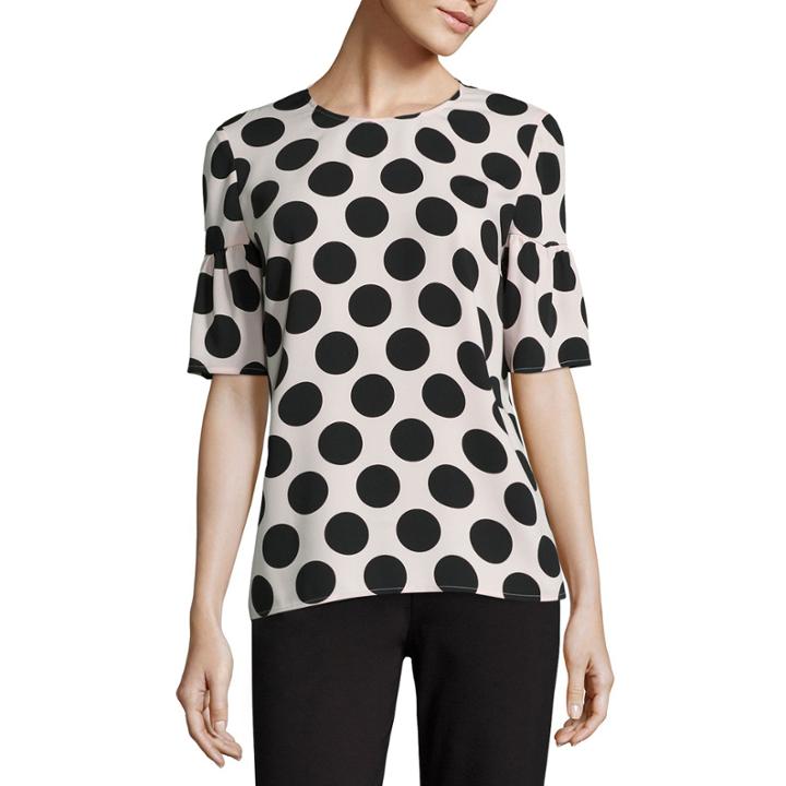Liz Claiborne Short Sleeve Crew Neck Woven Pattern Blouse