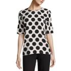 Liz Claiborne Short Sleeve Crew Neck Woven Pattern Blouse