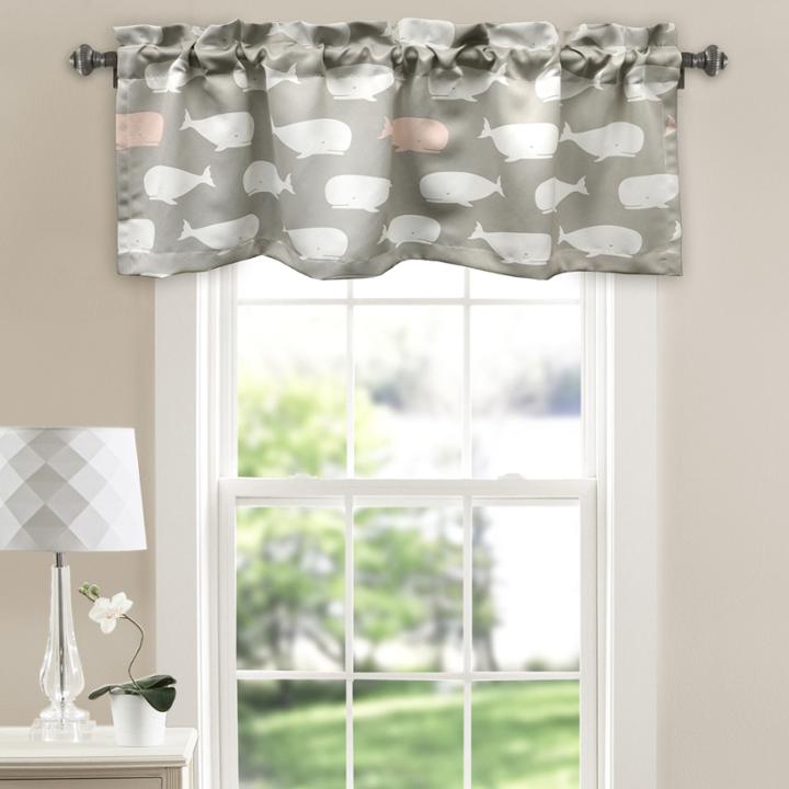 Half Moon Whale Room Darkening Valance Pink Single 52x18+ 2 Inch Header