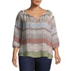 3/4 Sleeve Printed Peasant Blouse-plus