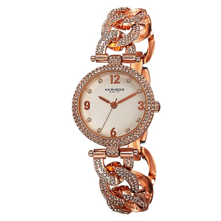 Akribos Xxiv Womens Rose Goldtone Strap Watch-a-756rg