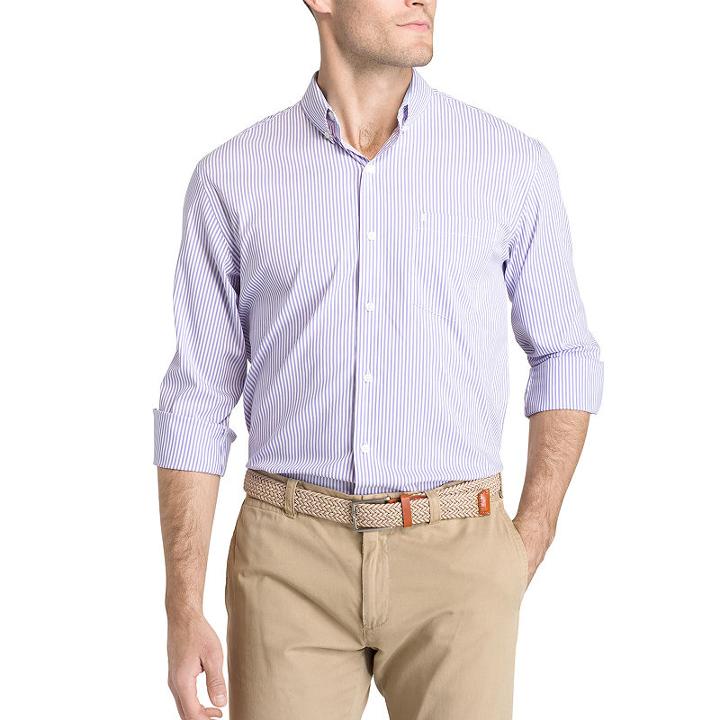 Izod Sportflex Natural Stretch Stripe Woven Long Sleeve Button-front Shirt-big And Tall