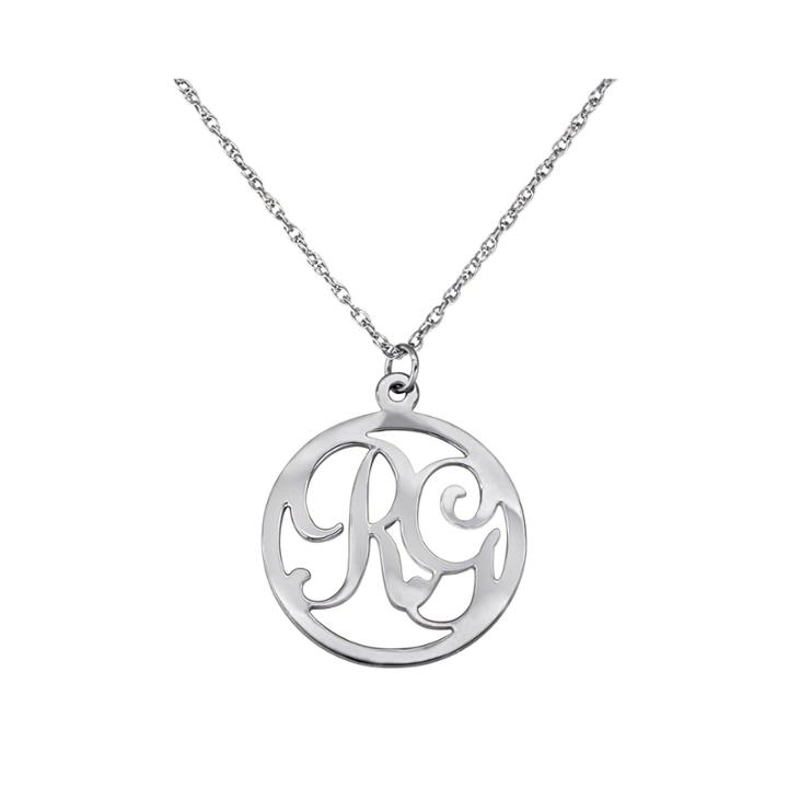Personalized Two Initial Sterling Silver Circle Pendant Necklace