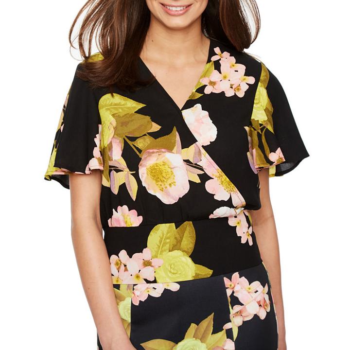 Bold Elements Short Sleeve Floral Cross Over Top