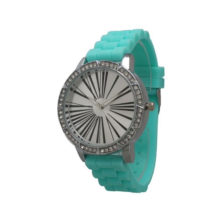 Olivia Pratt Womens Rhinestone Bezel Roman Numeral Dial Mint Silicon Watch 20369mint