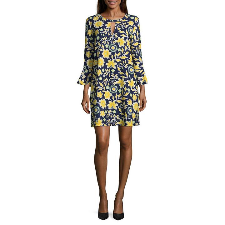 Eci Elbow Sleeve Floral Crepe Dress