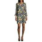 Eci Elbow Sleeve Floral Crepe Dress