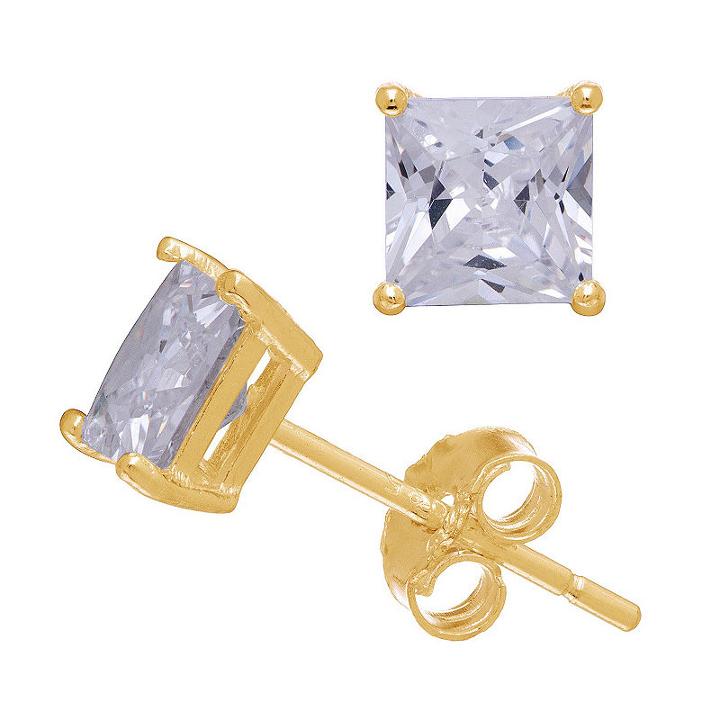 Diamonart 1/2 Ct. T.w. Princess White Cubic Zirconia 10k Gold Over Silver Stud Earrings