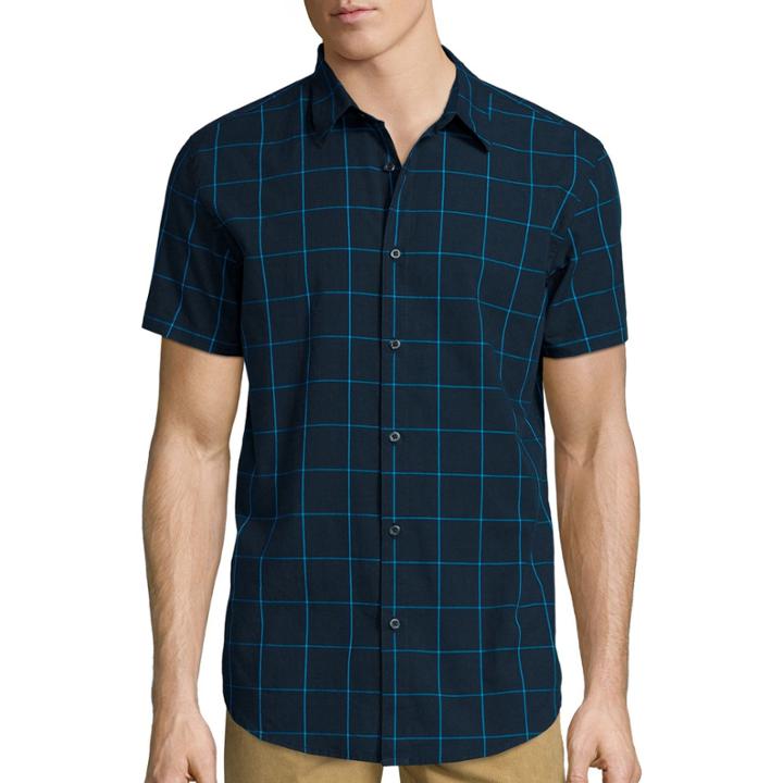 Jf J. Ferrar Short-sleeve Windowpane Woven Button-front Shirt