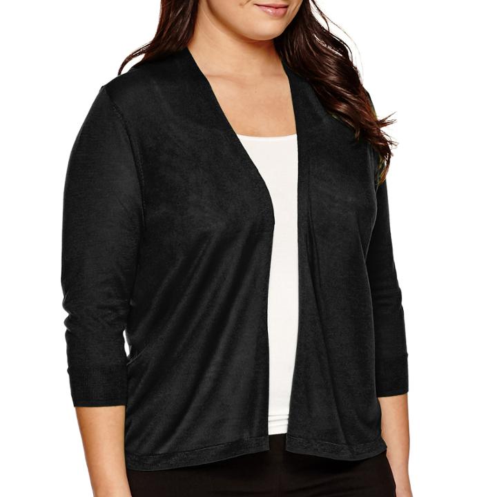 Worthington Essential 3/4-sleeve Open Cardigan - Plus